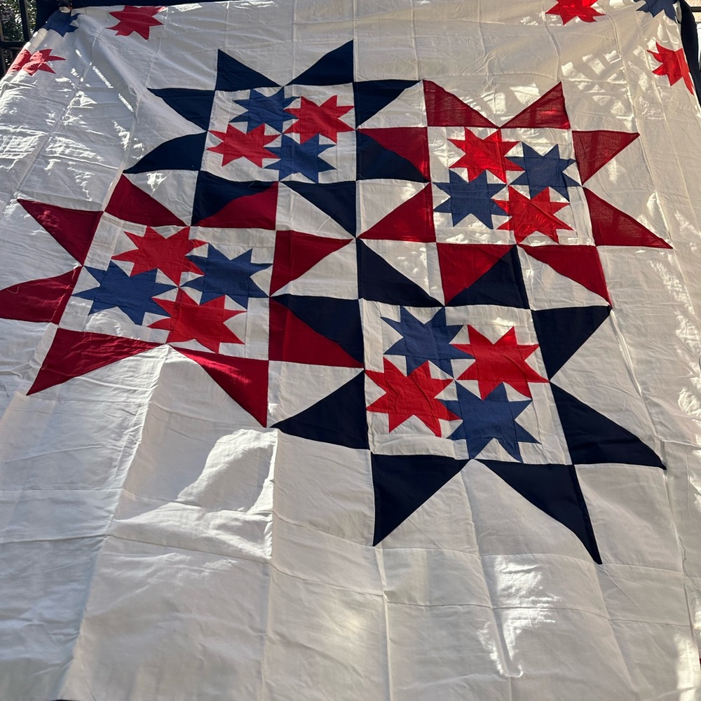 Handmade Patriot stars Patchwork Cotton Quilt Top/Topper Machine pieced 86x86”